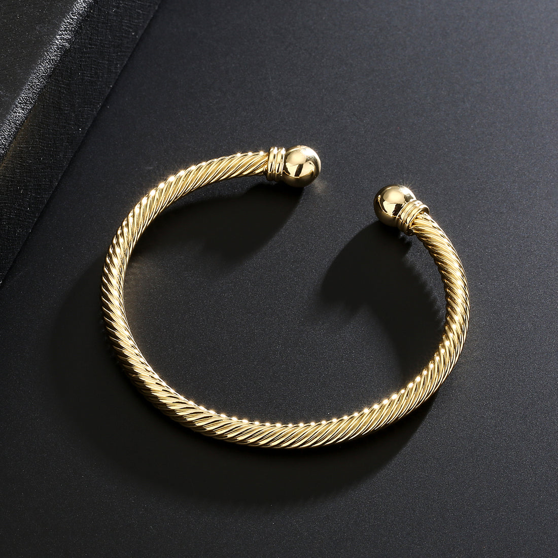 Gold Patterned Torque Bangle - Adjustable
