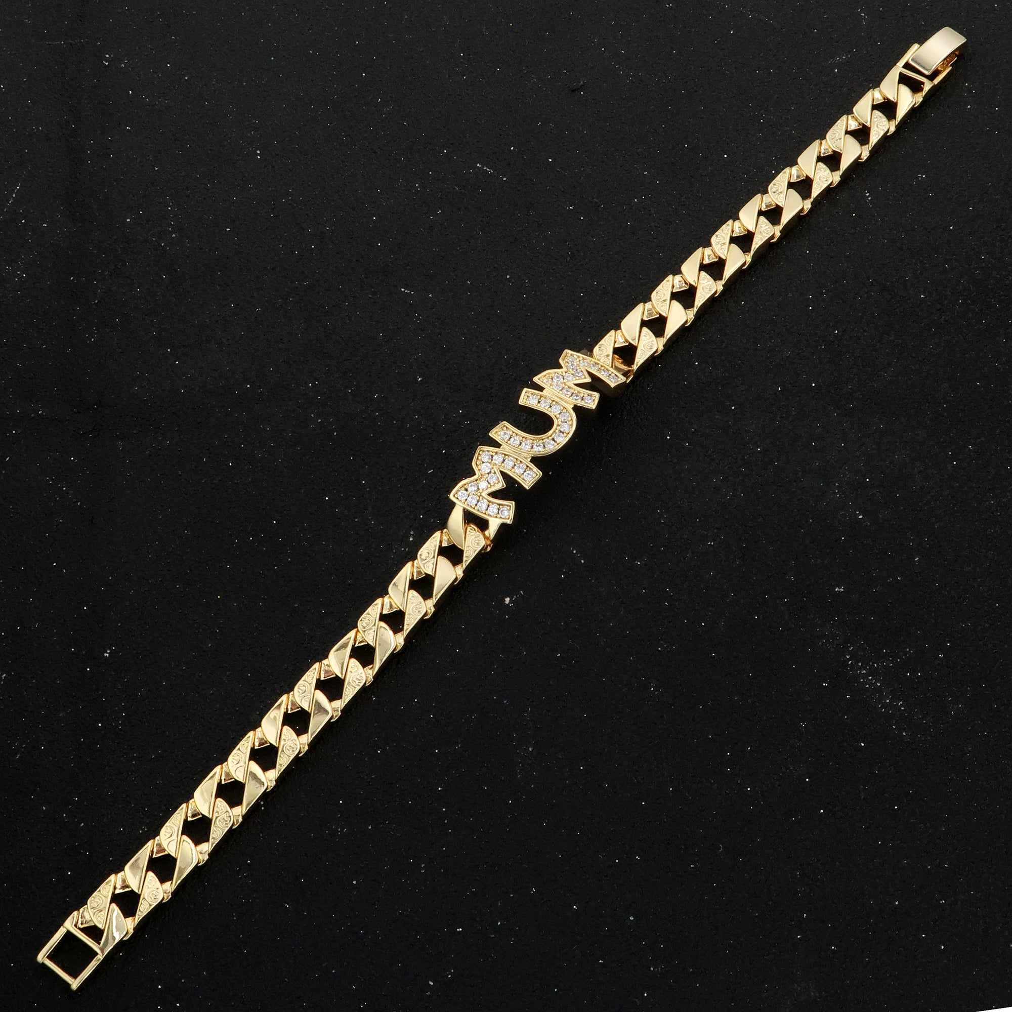 12mm Gold MUM Curb Bracelet With Crystals