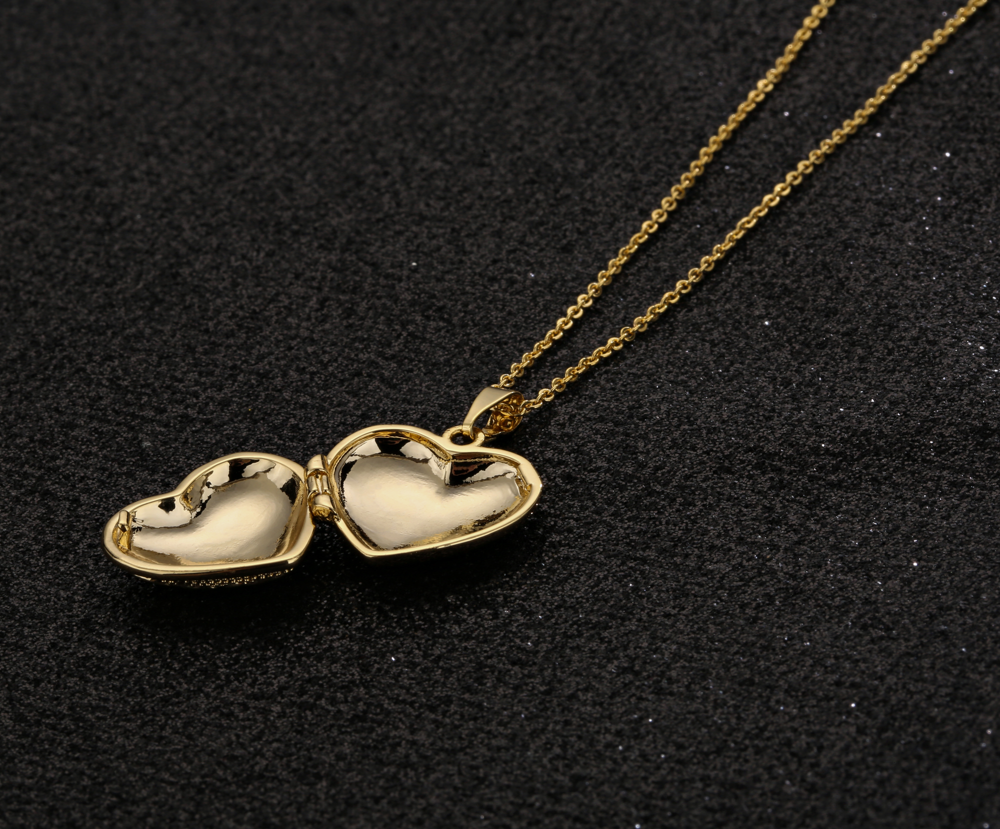 Gold Heart Locket Pendant Necklace