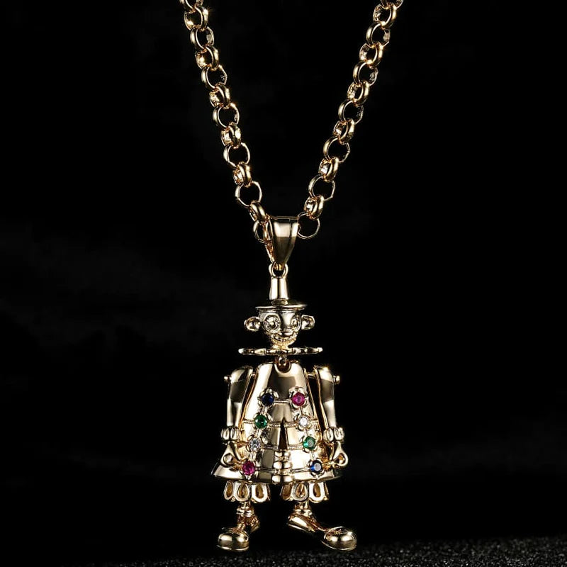 Gold Large 3D Clown Pendant with Belcher Chain Necklace