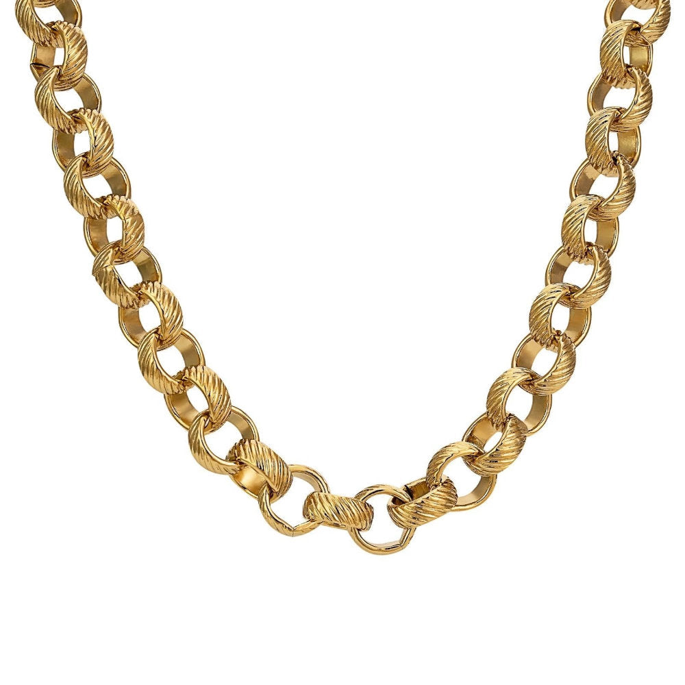 8mm Gold Line Pattern Classic Belcher Chain Necklace
