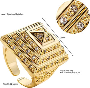 XXL Gold Pyramid Ring With Crystals - Adjustable