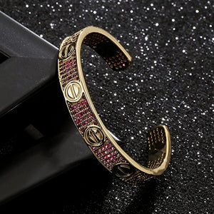 Kids Gold Bangle With Pink Crystals - Adjustable