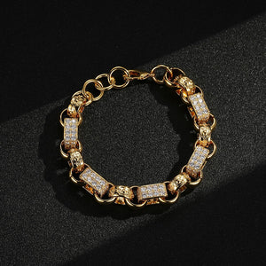 13mm Gold XXL Gypsy Link Belcher Bracelet With Crystals