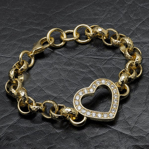 8mm Kids Open Heart Patterned Belcher Bracelet With Crystals