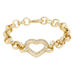 8mm Kids Open Heart Patterned Belcher Bracelet With Crystals