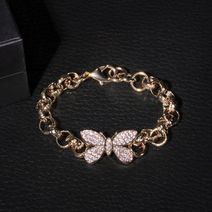 8mm Kids Butterfly Belcher Bracelet With Pink Crystals