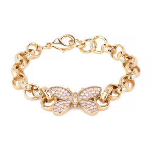 8mm Kids Butterfly Belcher Bracelet With Pink Crystals