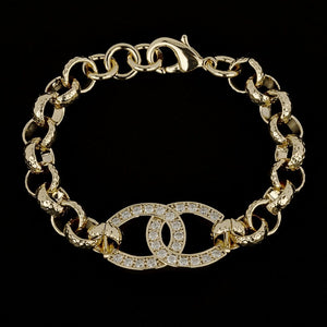 8mm Kids Crystal Horseshoe Gold Patterned Belcher Bracelet