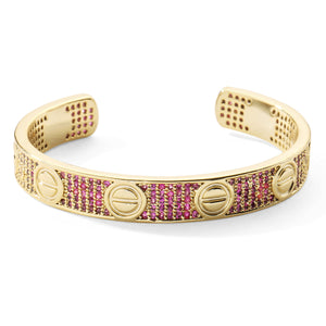 Kids Gold Bangle With Pink Crystals - Adjustable