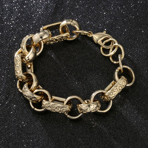 Luxury XXL 18mm Gold Ornate Gypsy Link Belcher Bracelet