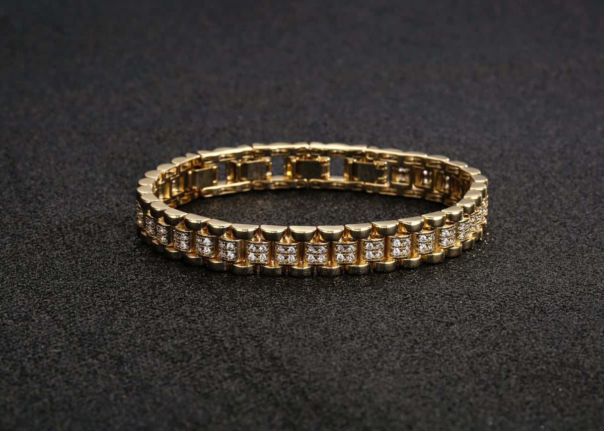 10mm Watch Style Gold Link Bracelet - Adjustable
