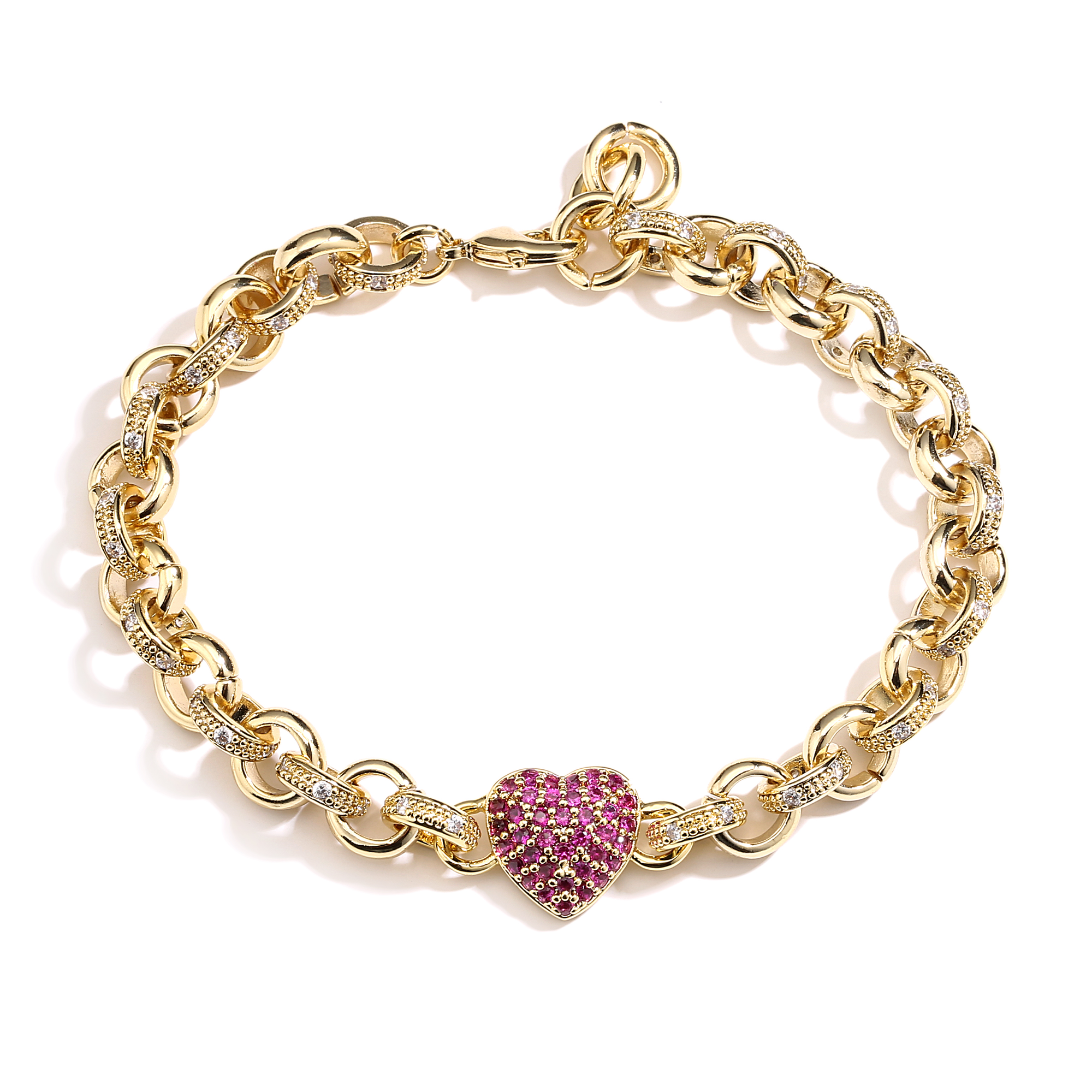 Single Red Crystal Heart Charm Belcher Bracelet