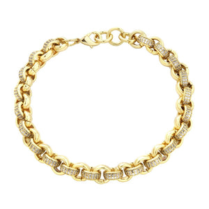 8mm Gold Belcher Bracelet - with 750 CZ Crystals