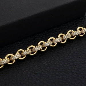 8mm Gold Belcher Bracelet - with 750 CZ Crystals