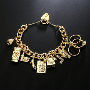 Gold Charm Heart Lock Bracelet - Great Britain Charms