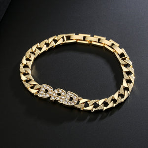 11mm Gold Dad Cuban Curb Bracelet With Stones