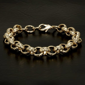 12mm Gold Diamond Cut Pattern Belcher Bracelet - 8 Inch