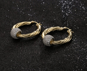 Large Gold Hoop Earrings with Crystal Disco Ball