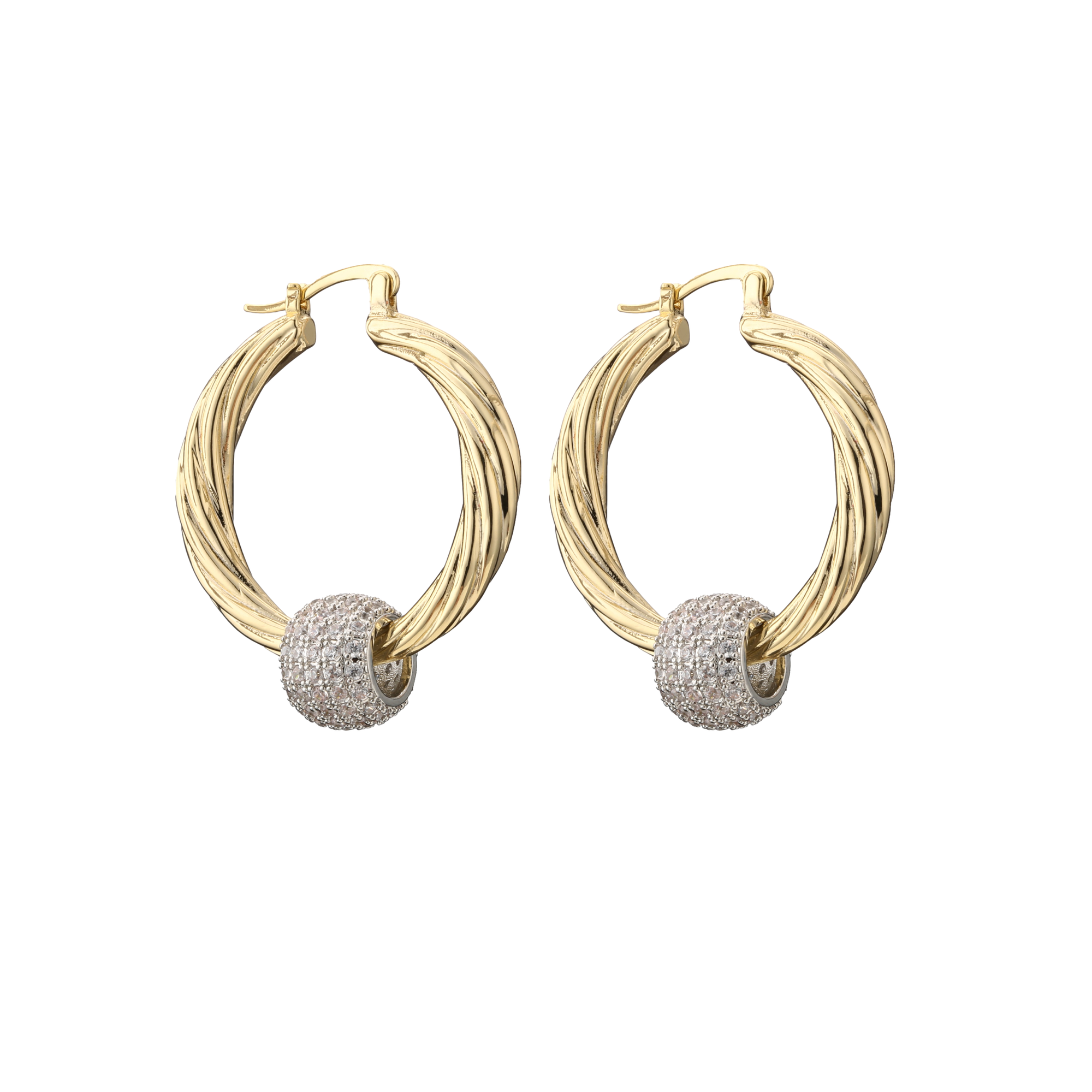 Gold hoop earrings with crystal balls discount
