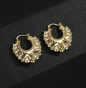 XL Gold Round Gypsy Creole Earrings - 1.8 Inch