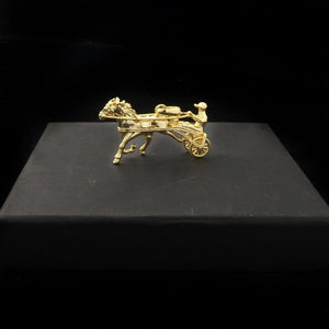 Gold Sulky Gypsy 3D Horse Racing Pendant with Cuban Chain