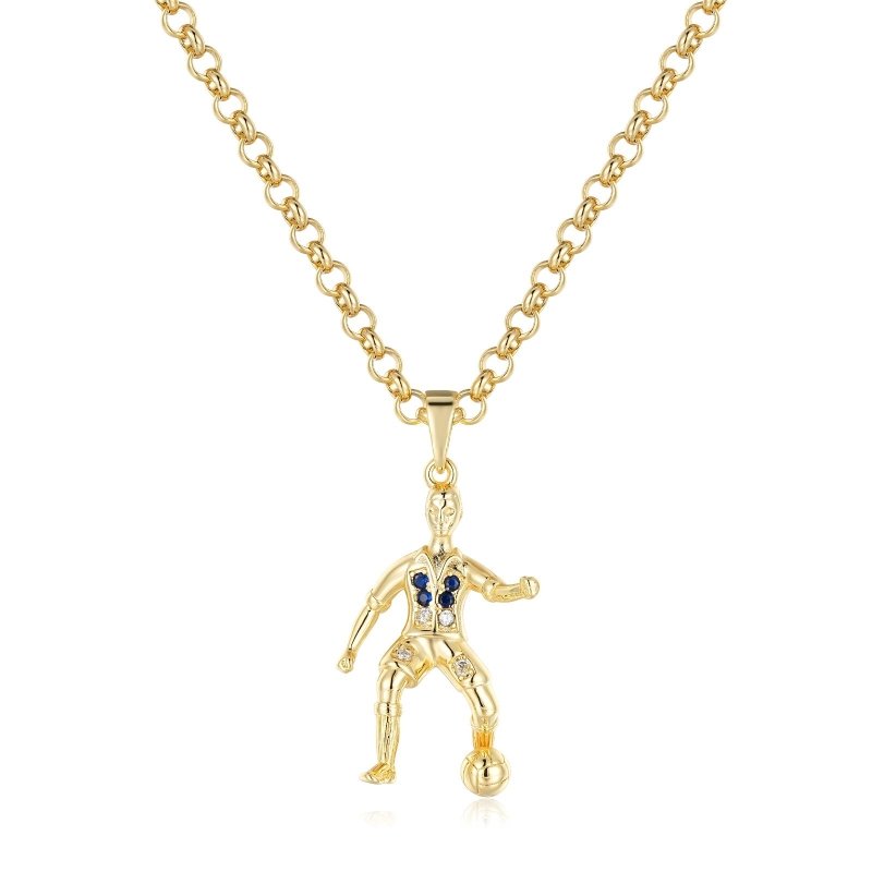 Gold Footballer Pendant With Cuban Curb Chain Necklace
