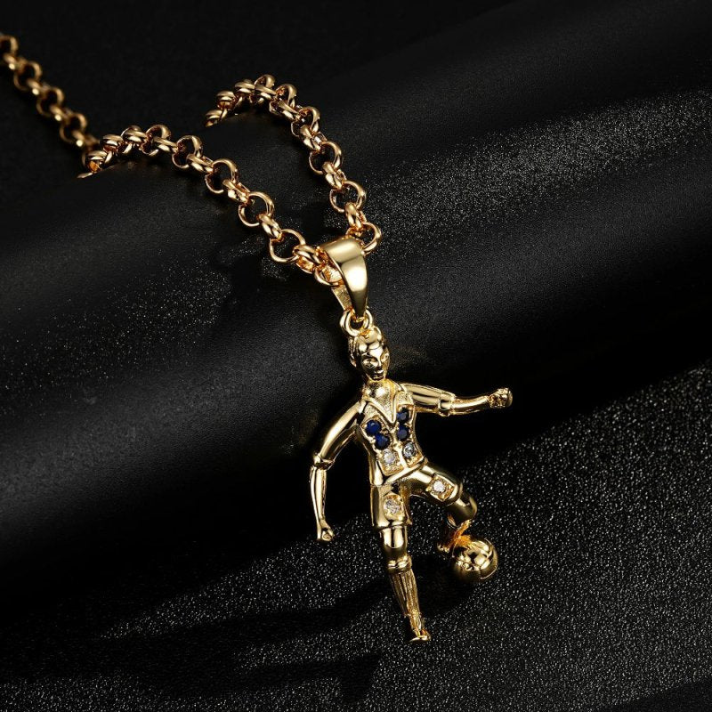 Gold Footballer Pendant With Cuban Curb Chain Necklace