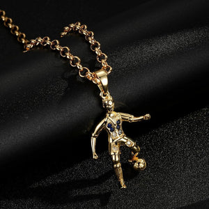 Gold Footballer Pendant With Cuban Curb Chain Necklace