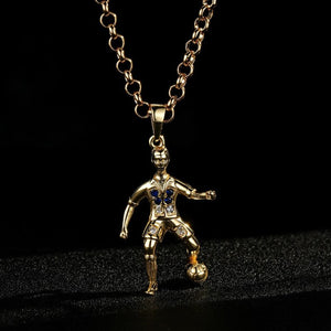 Gold Footballer Pendant With Cuban Curb Chain Necklace