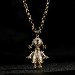 Gold Large 3D Ragdoll Pendant with Belcher Chain Necklace - White Stones