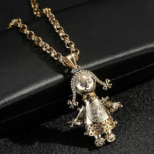 Gold Large 3D Ragdoll Pendant with Belcher Chain Necklace - White Stones