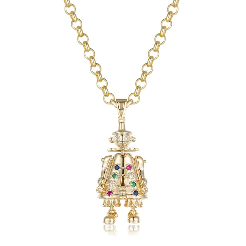 Gold Large 3D Clown Pendant with Belcher Chain Necklace