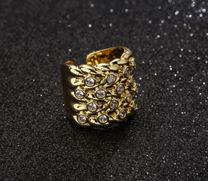 XXL Gold 4 Row Keeper Ring With Stones - Adjustable