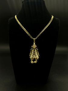 Gold Large 3D Clown Pendant with Cuban Curb Chain Necklace - Clear Crystals