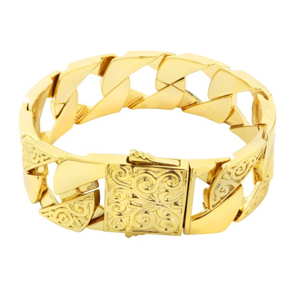 Heavy XXL 24mm Gold Ornate Etched Square Cuban Curb Bracelet