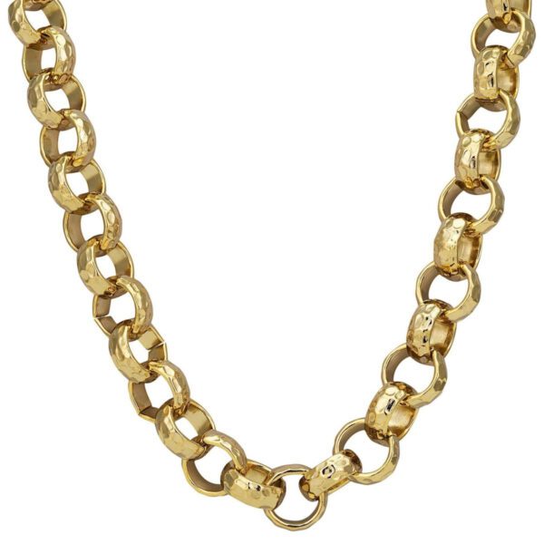 12mm Gold Diamond Cut Pattern Belcher Chain Necklace - 30 Inch