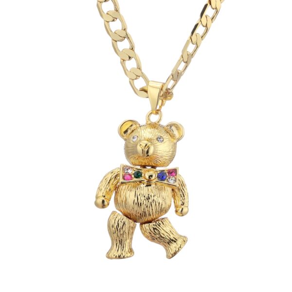 Gold Teddy Bear Pendant with Cuban Curb Chain Necklace