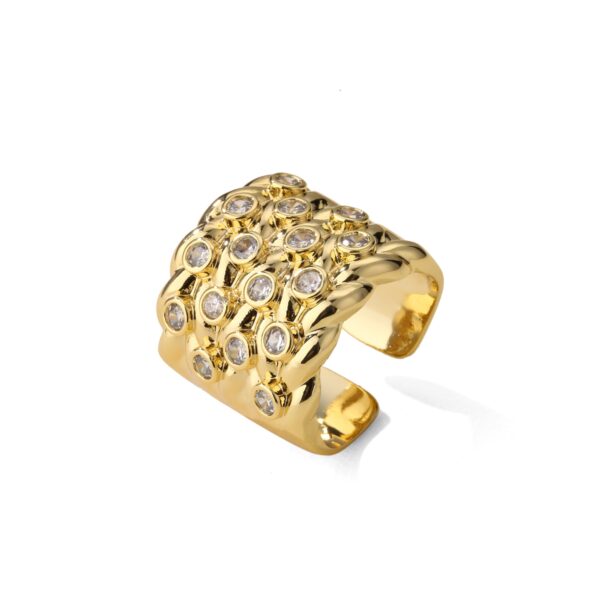XXL Gold 4 Row Keeper Ring With Stones - Adjustable