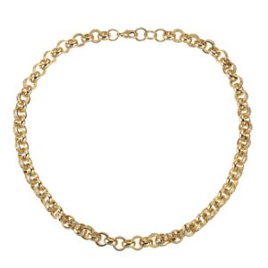 12mm Gold Crystal Pattern Big Links Belcher Chain Necklace - 24 Inch