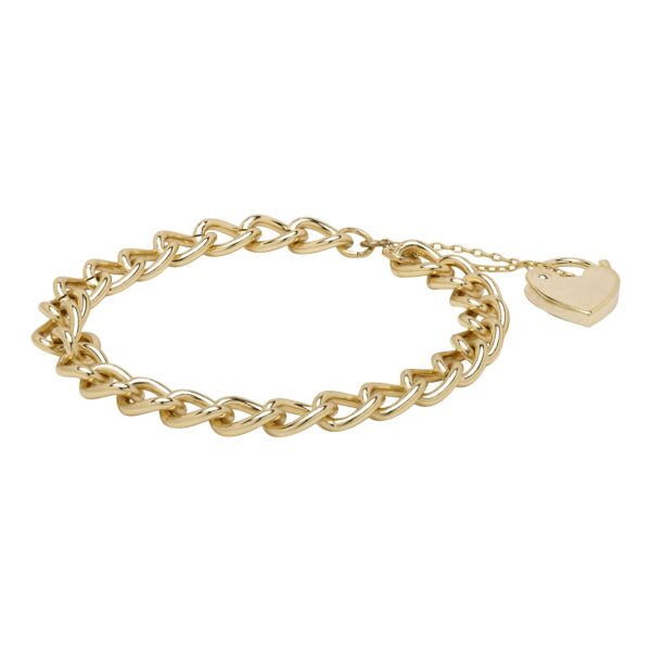 7mm Gold Heart Padlock Curb Bracelet - Adjustable