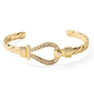 Gold Loop Bangle with Crystals - Adjustable