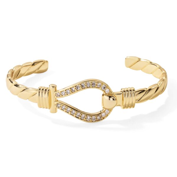 Gold Loop Bangle with Crystals - Adjustable