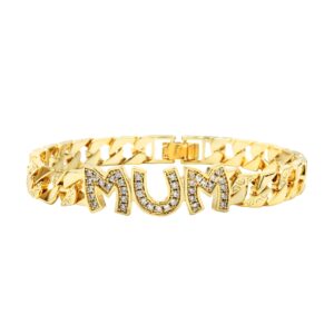 12mm Gold MUM Curb Bracelet With Crystals