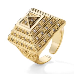 XXL Gold Pyramid Ring With Crystals - Adjustable