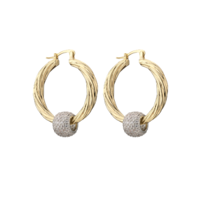 Large Gold Hoop Earrings with Crystal Disco Ball