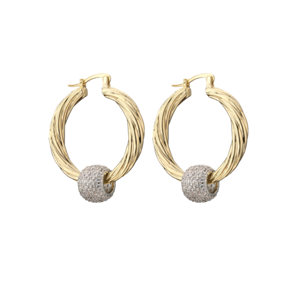 Large Gold Hoop Earrings with Crystal Disco Ball