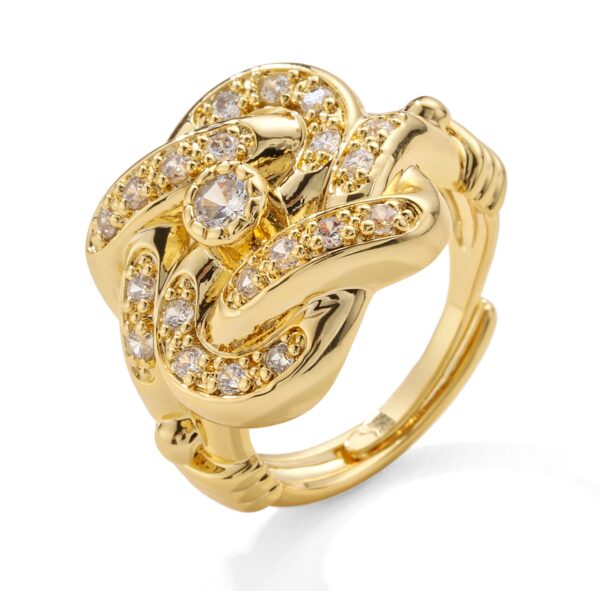 Gold Knot Ring With Crystals - Adjustable
