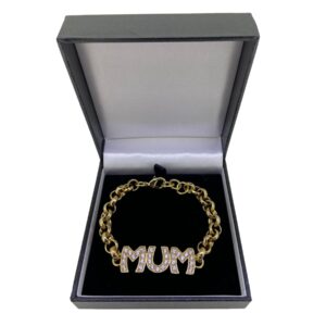 8mm Gold MUM Belcher Bracelet With Crystals