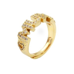 Gold Mum Heart Ring With Stones - Adjustable
